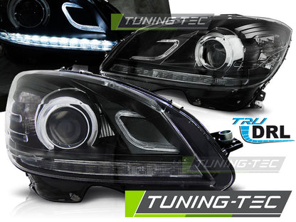 Tuning-Tec LED Tagfahrlicht Scheinwerfer für Mercedes Benz C-Klasse W204 07-10 schwarz