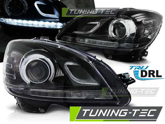 Tuning-Tec LED Tagfahrlicht Scheinwerfer für Mercedes Benz C-Klasse W204 07-10 schwarz