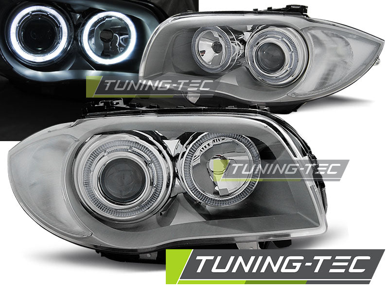 Tuning-Tec LED Angel Eyes Scheinwerfer für BMW 1er E81, E82, E87, E88 04-11 grau