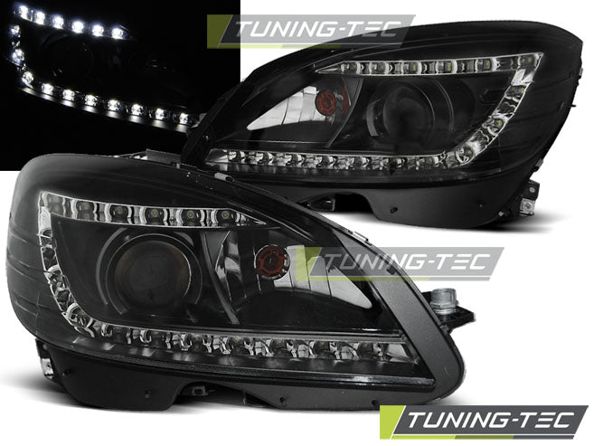 Tuning-Tec LED Tagfahrlicht Scheinwerfer für Mercedes Benz C-Klasse W204 07-10 schwarz