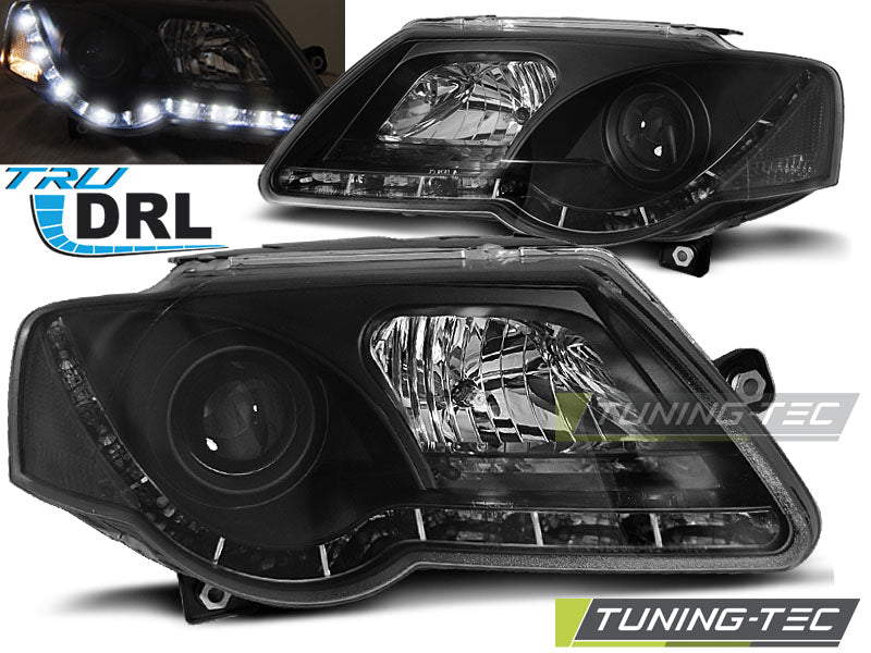 Tuning-Tec LED Tagfahrlicht Scheinwerfer für VW Passat 3C B6 05-10 schwarz