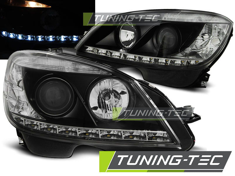 Tuning-Tec LED Tagfahrlicht Scheinwerfer für Mercedes Benz C-Klasse W204 07-10 schwarz