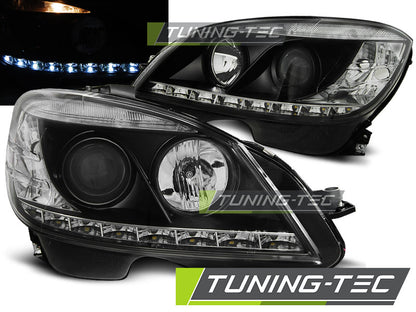 Tuning-Tec LED Tagfahrlicht Scheinwerfer für Mercedes Benz C-Klasse W204 07-10 schwarz