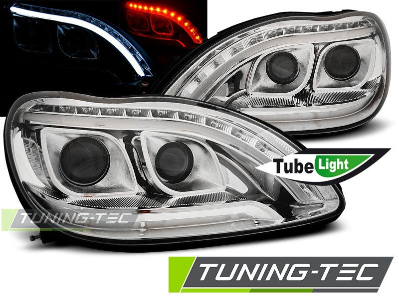 Tuning-Tec LED Tagfahrlicht Scheinwerfer für Mercedes Benz S-Klasse W220 98-05 chrom mit LED Blinker