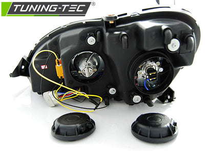 Tuning-Tec LED Tagfahrlicht Scheinwerfer für Mercedes Benz S-Klasse W220 98-05 schwarz mit LED Blinker
