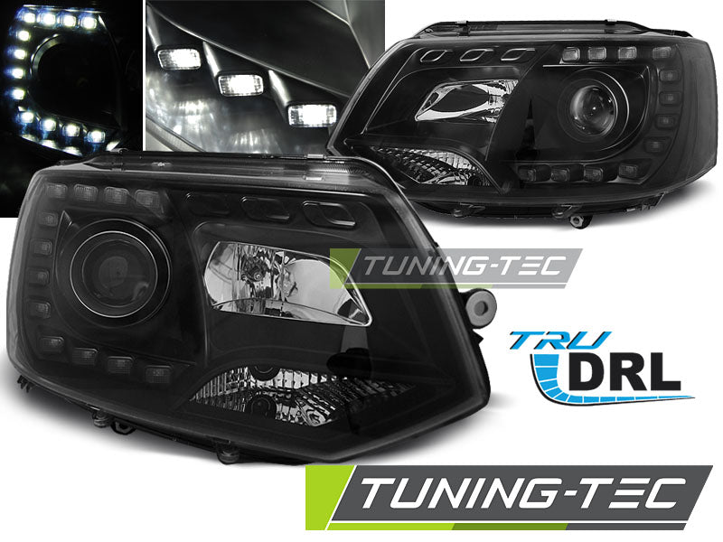 Tuning-Tec LED Tagfahrlicht Scheinwerfer für VW T5 GP (Facelift) 10-15 schwarz "All Black"