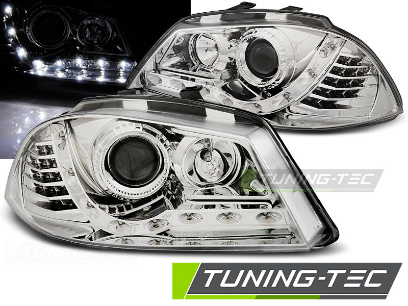 Tuning-Tec LED Tagfahrlicht Scheinwerfer für Seat Ibiza 6L 02-08 chrom mit LED Blinker