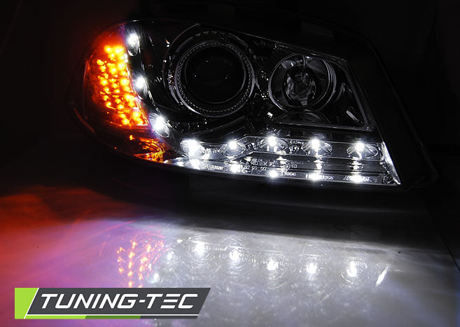 Tuning-Tec LED Tagfahrlicht Scheinwerfer für Seat Ibiza 6L 02-08 chrom mit LED Blinker