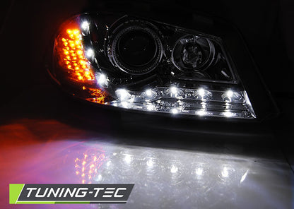 Tuning-Tec LED Tagfahrlicht Scheinwerfer für Seat Ibiza 6L 02-08 chrom mit LED Blinker