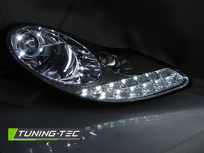 Tuning-Tec LED Tagfahrlicht Scheinwerfer für Porsche Boxster 986 / 911 996 96-04 chrom mit LED Blinker
