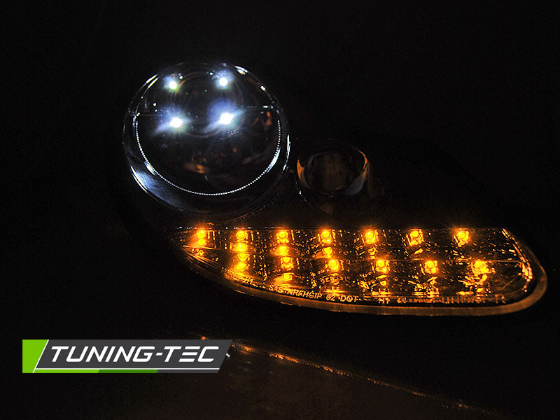 Tuning-Tec LED Tagfahrlicht Scheinwerfer für Porsche Boxster 986 / 911 996 96-04 chrom mit LED Blinker