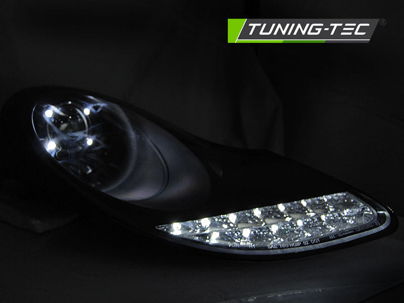 Tuning-Tec LED Tagfahrlicht Scheinwerfer für Porsche Boxster 986 / 911 996 96-04 schwarz mit LED Blinker
