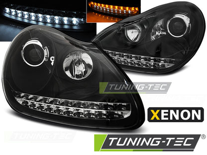 Tuning-Tec Xenon LED Tagfahrlicht Scheinwerfer für Porsche Cayenne 955 02-06 schwarz