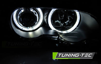 Tuning-Tec LED Angel Eyes Scheinwerfer für BMW 3er E46 Coupe / Cabrio 99-03 schwarz Set