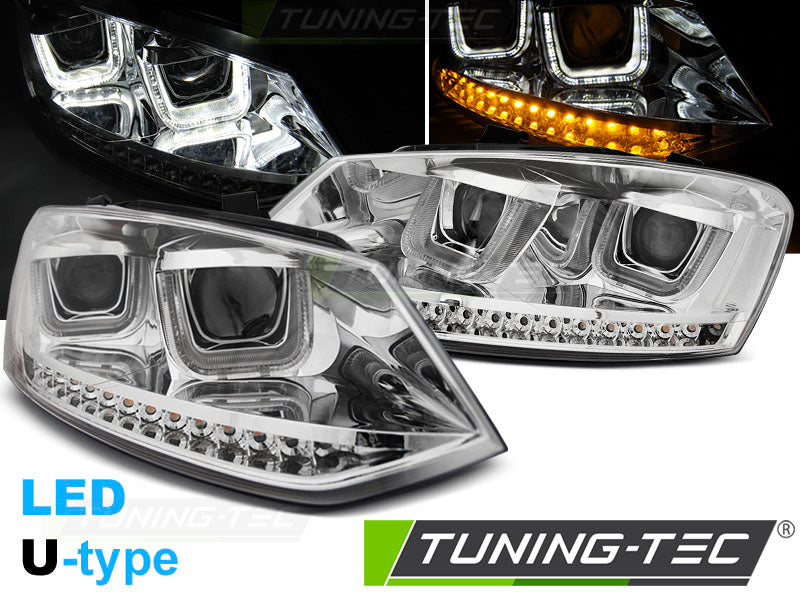 Tuning-Tec LED Tagfahrlicht Scheinwerfer für VW Polo 6R 09-14 chrom mit LED Blinker