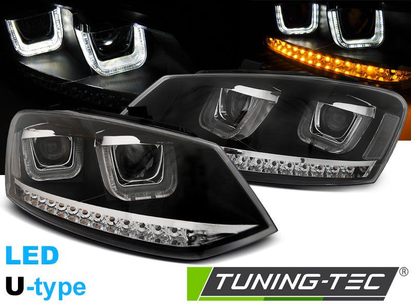 Tuning-Tec LED Tagfahrlicht Scheinwerfer für VW Polo 6R 09-14 schwarz mit LED Blinker