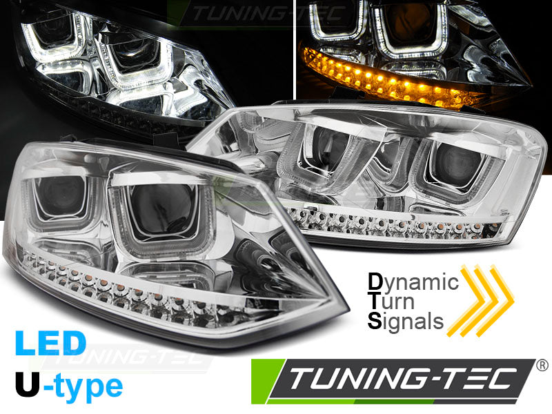 Tuning-Tec LED Tagfahrlicht Scheinwerfer für VW Polo 6R 09-14 chrom mit dynamischem LED Blinker