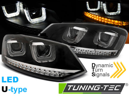 Tuning-Tec LED Tagfahrlicht Scheinwerfer für VW Polo 6R 09-14 schwarz mit dynamischem LED Blinker