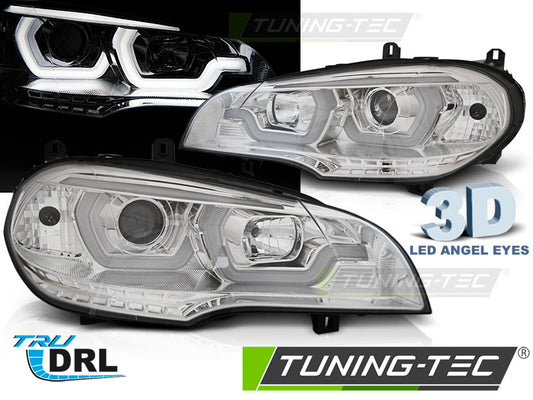 Tuning-Tec LED Tagfahrlicht Angel Eyes Scheinwerfer für BMW X5 E70 07-10/10-13 chrom