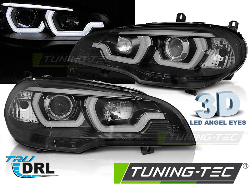 Tuning-Tec LED Tagfahrlicht Angel Eyes Scheinwerfer für BMW X5 E70 07-10/10-13 schwarz