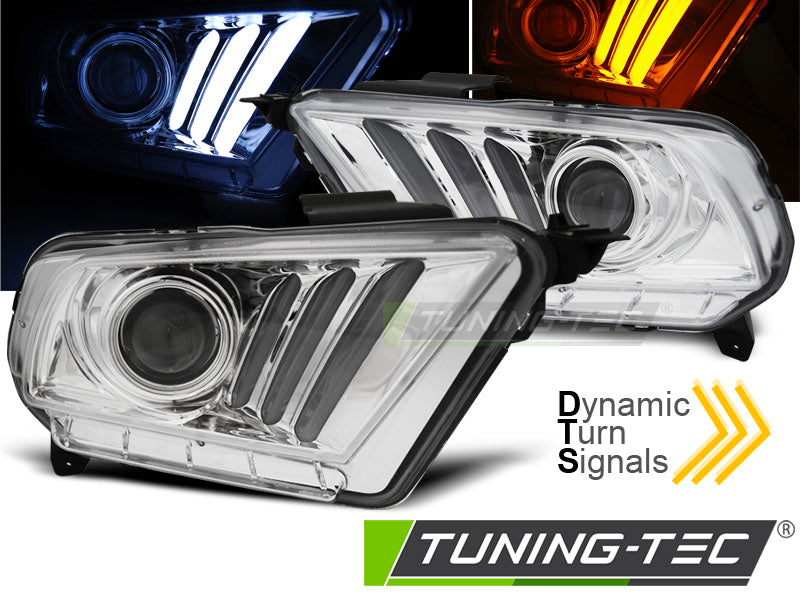Tuning-Tec LED Tagfahrlicht Scheinwerfer für Ford Mustang V 10-13 chrom mit dynamischem LED Blinker
