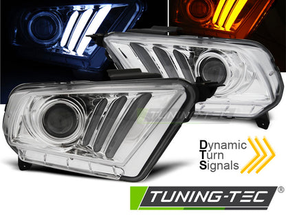 Tuning-Tec LED Tagfahrlicht Scheinwerfer für Ford Mustang V 10-13 chrom mit dynamischem LED Blinker