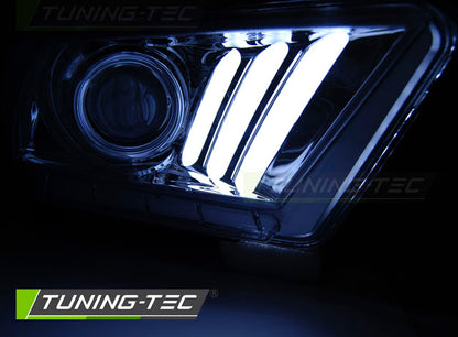 Tuning-Tec LED Tagfahrlicht Scheinwerfer für Ford Mustang V 10-13 chrom mit dynamischem LED Blinker