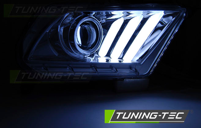Tuning-Tec LED Tagfahrlicht Scheinwerfer für Ford Mustang V 10-13 chrom mit dynamischem LED Blinker