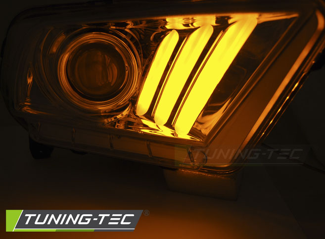 Tuning-Tec LED Tagfahrlicht Scheinwerfer für Ford Mustang V 10-13 chrom mit dynamischem LED Blinker
