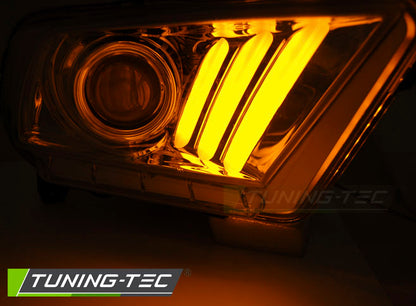 Tuning-Tec LED Tagfahrlicht Scheinwerfer für Ford Mustang V 10-13 chrom mit dynamischem LED Blinker