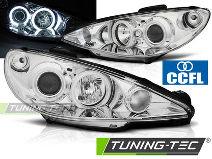 Tuning-Tec CCFL Angel Eyes Scheinwerfer für Peugeot 206 02-14 chrom