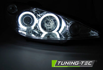 Tuning-Tec CCFL Angel Eyes Scheinwerfer für Peugeot 206 02-14 chrom