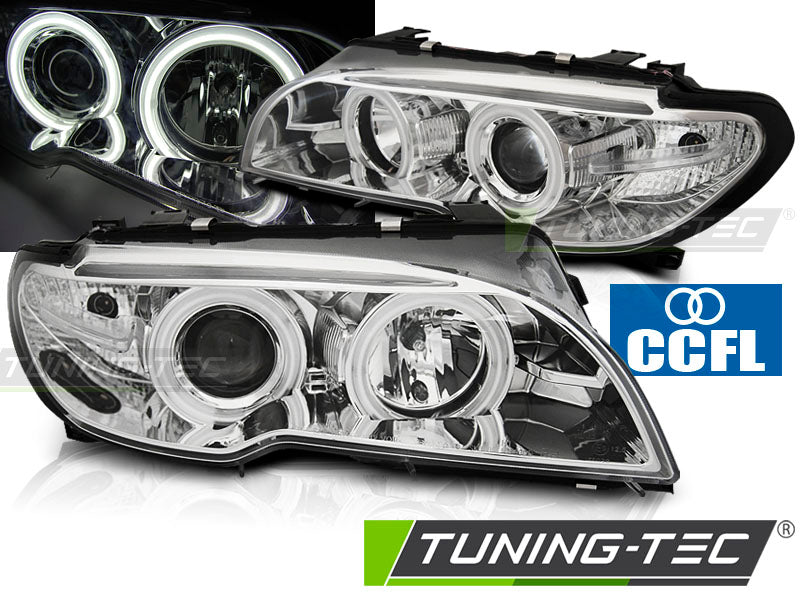 Tuning-Tec CCFL Angel Eyes Scheinwerfer für BMW 3er E46 Coupe / Cabrio 03-06 chrom Set