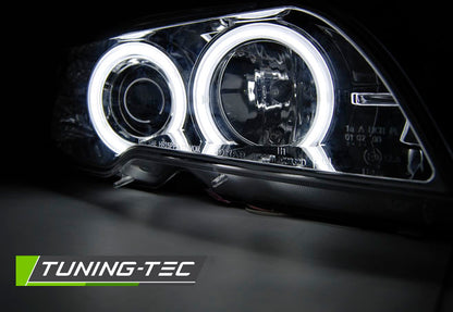 Tuning-Tec CCFL Angel Eyes Scheinwerfer für BMW 3er E46 Coupe / Cabrio 03-06 chrom Set