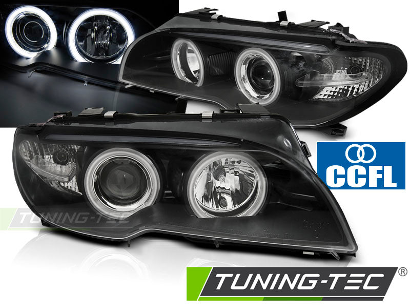 Tuning-Tec CCFL Angel Eyes Scheinwerfer für BMW 3er E46 Coupe / Cabrio 03-06 schwarz Set