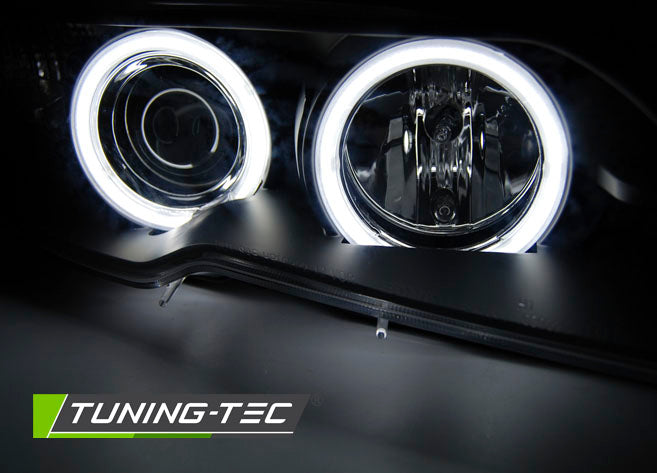 Tuning-Tec CCFL Angel Eyes Scheinwerfer für BMW 3er E46 Coupe / Cabrio 03-06 schwarz Set