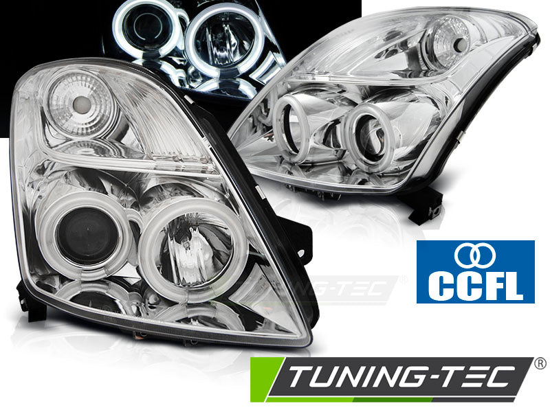 Tuning-Tec CCFL Angel Eyes Scheinwerfer für Suzuki Swift 05-10 chrom