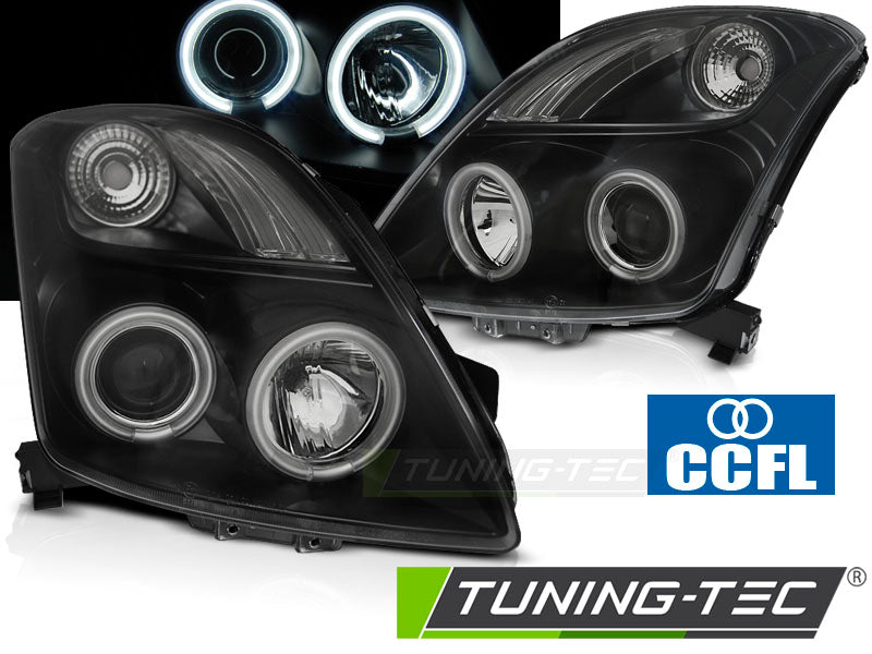 Tuning-Tec CCFL Angel Eyes Scheinwerfer für Suzuki Swift 05-10 schwarz