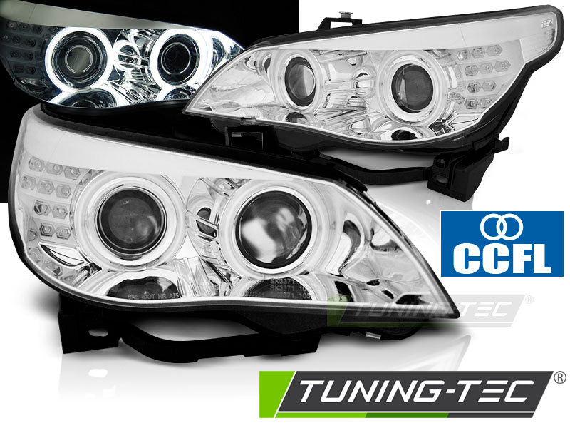 Tuning-Tec CCFL Angel Eyes Scheinwerfer für BMW 5er E60/E61 03-07 chrom mit LED Blinker