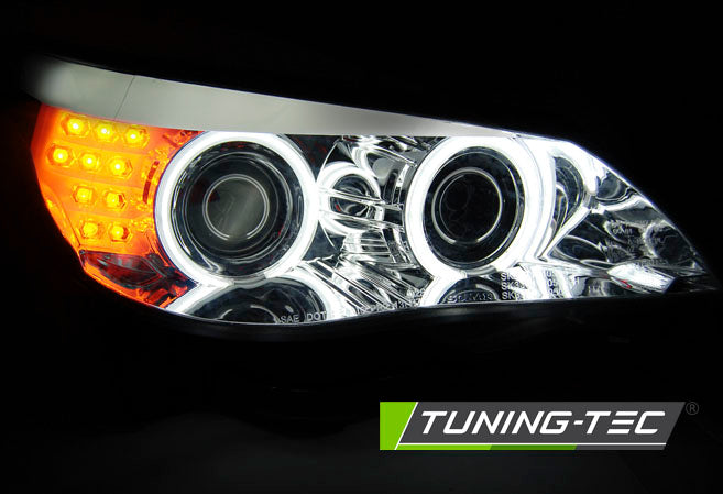 Tuning-Tec CCFL Angel Eyes Scheinwerfer für BMW 5er E60/E61 03-07 chrom mit LED Blinker