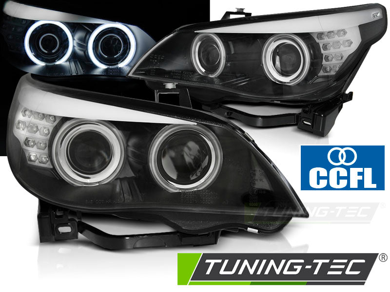 Tuning-Tec LED Angel Eyes Scheinwerfer für BMW 5er E60/E61 03-07 schwarz mit LED Blinker