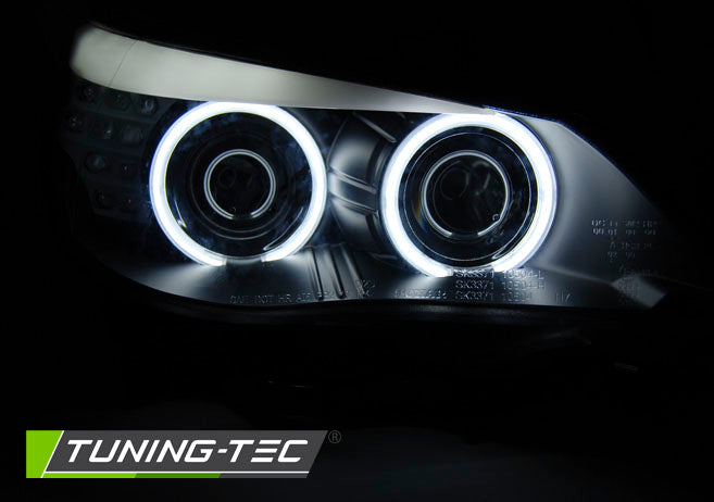 Tuning-Tec LED Angel Eyes Scheinwerfer für BMW 5er E60/E61 03-07 schwarz mit LED Blinker