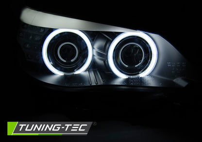 Tuning-Tec LED Angel Eyes Scheinwerfer für BMW 5er E60/E61 03-07 schwarz mit LED Blinker