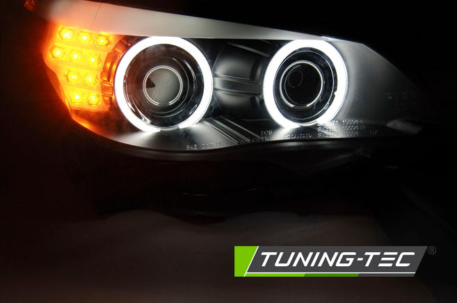 Tuning-Tec LED Angel Eyes Scheinwerfer für BMW 5er E60/E61 03-07 schwarz mit LED Blinker