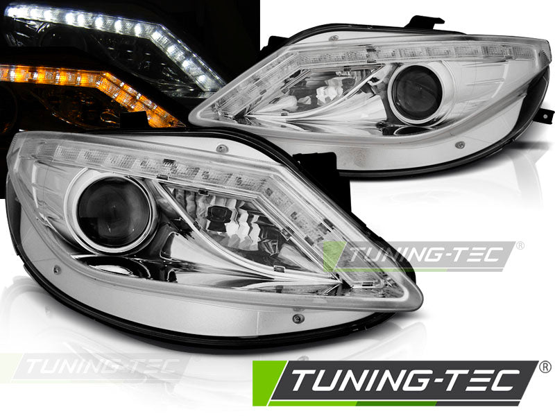 Tuning-Tec LED Tagfahrlicht Scheinwerfer für Seat Ibiza 6J 08-12 chrom mit LED Blinker