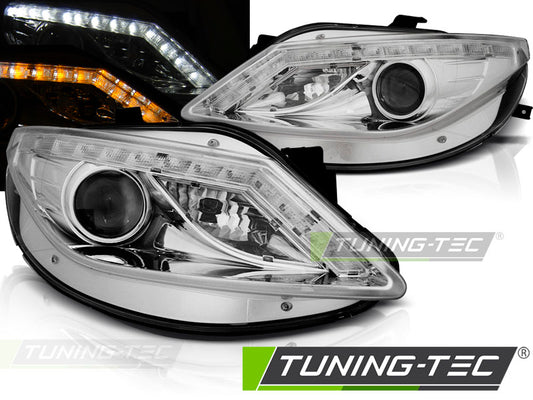 Tuning-Tec LED Tagfahrlicht Scheinwerfer für Seat Ibiza 6J 08-12 chrom mit LED Blinker