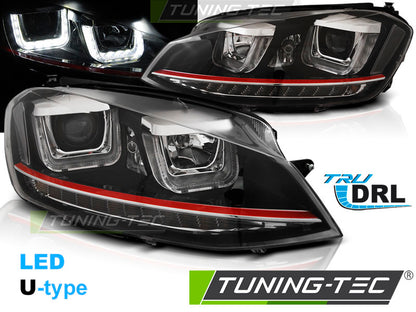 Tuning-Tec LED Tagfahrlicht Scheinwerfer für VW Golf 7 12-17 schwarz / rot mit dynamischem LED Blinker
