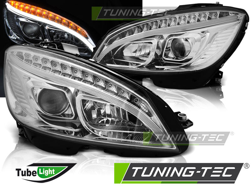 Tuning-Tec LED Tagfahrlicht Scheinwerfer für Mercedes Benz C-Klasse W204 07-10 chrom LTI
