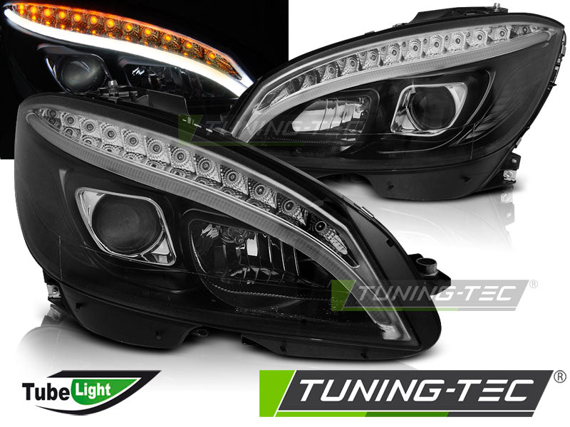Tuning-Tec LED Tagfahrlicht Scheinwerfer für Mercedes Benz C-Klasse W204 07-10 schwarz