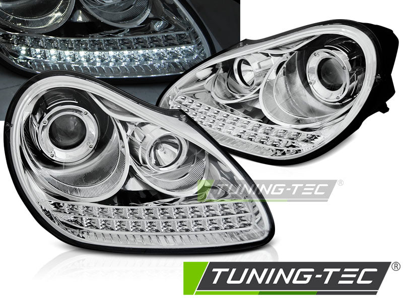 Tuning-Tec Xenon LED Tagfahrlicht Scheinwerfer für Porsche Cayenne 955 02-06 chrom mit LED Blinker